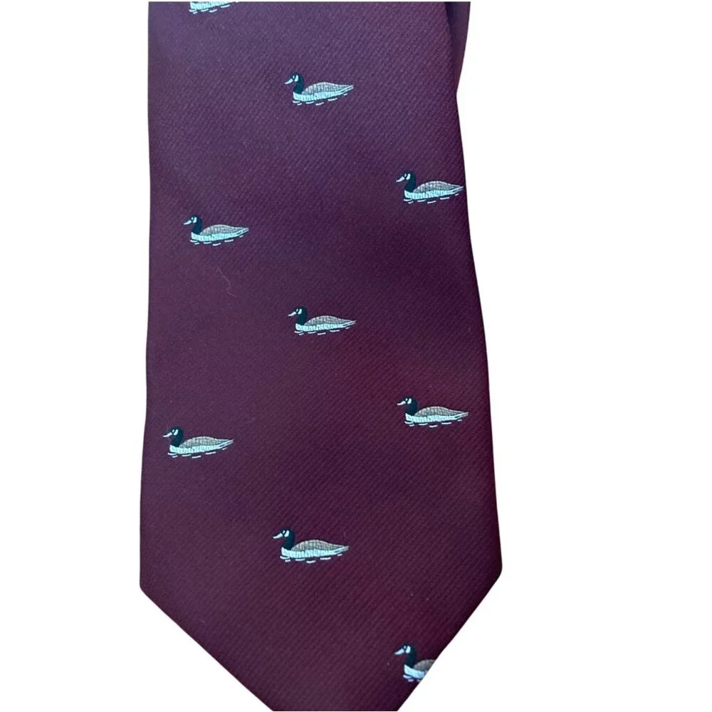 Vintage Alynn Burgundy Neck Tie Mallard Duck Design Classic Preppy Old Money
